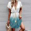 Seraphine Sky: Elegant Lace V-Neck Waist Wrap Dress - Summer 2024 Collection