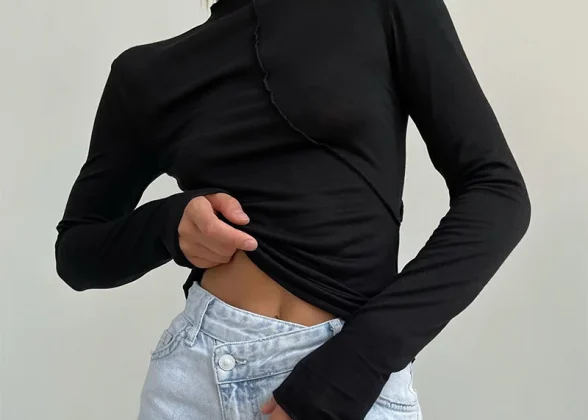 Y2K Retro Turtleneck Top for Women | Trendy Long Sleeve Casual Tees