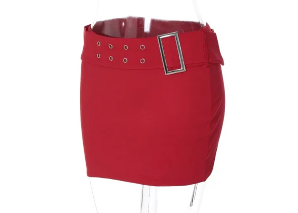 Urban Elegance: Chic Women's Belted Bodycon Mini Skirt