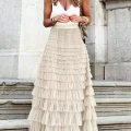 Boho Chic Multilayer Ruffle Skirt | High Waist Maxi Tulle Skirt for Effortless Elegance
