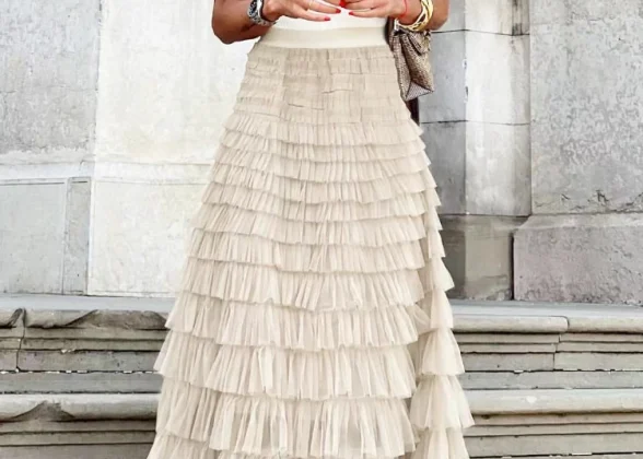 Boho Chic Multilayer Ruffle Skirt | High Waist Maxi Tulle Skirt for Effortless Elegance