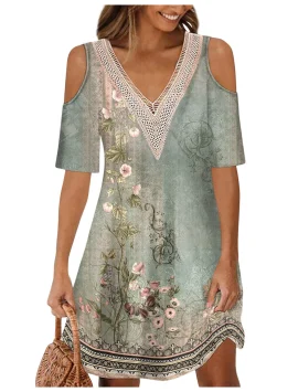 Vivienne Off-Shoulder V-Neck Dress with Lace Collar