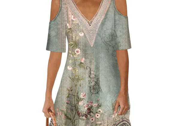 Vivienne Off-Shoulder V-Neck Dress with Lace Collar