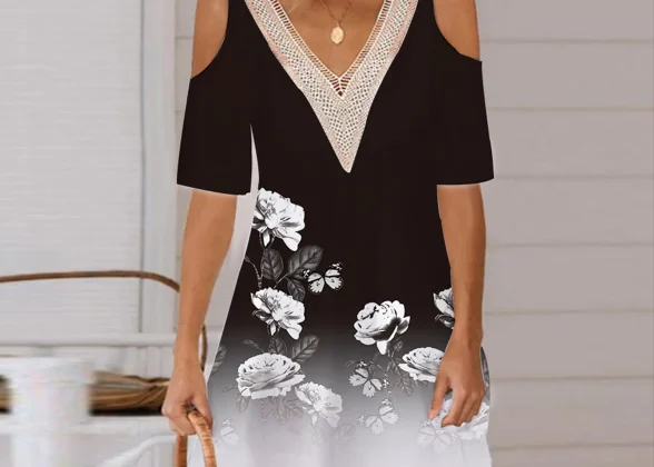 Vivienne Off-Shoulder V-Neck Dress with Lace Collar