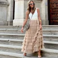 Boho Chic Multilayer Ruffle Skirt | High Waist Maxi Tulle Skirt for Effortless Elegance