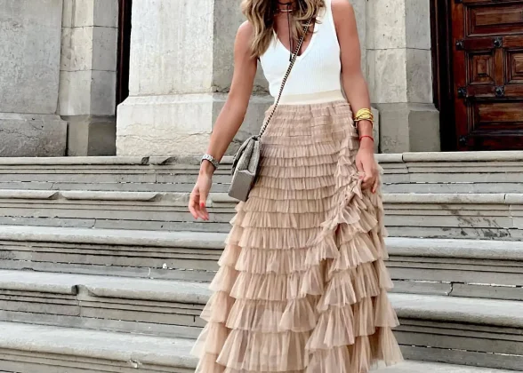 Boho Chic Multilayer Ruffle Skirt | High Waist Maxi Tulle Skirt for Effortless Elegance