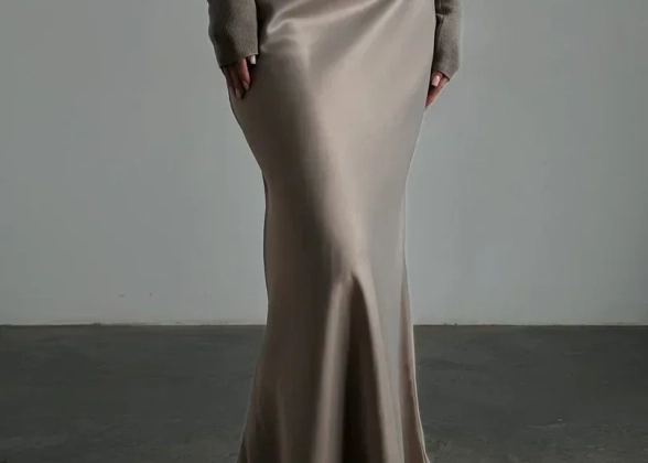 Eloria - Satin High-Waist Fishtail Maxi Skirt
