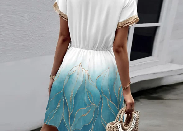 Seraphine Sky: Elegant Lace V-Neck Waist Wrap Dress - Summer 2024 Collection