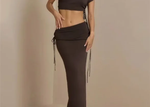 Boho Bandage Maxi Ensemble: Y2K Streetwear Two-Piece Dress Set for Women