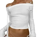 Off-Shoulder Fashion Bow Top - Chic Long Sleeve Tee for Effortless Style