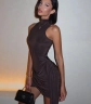 Minette Sleeveless Ruched Turtleneck Mini Dress