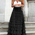 Boho Chic Multilayer Ruffle Skirt | High Waist Maxi Tulle Skirt for Effortless Elegance
