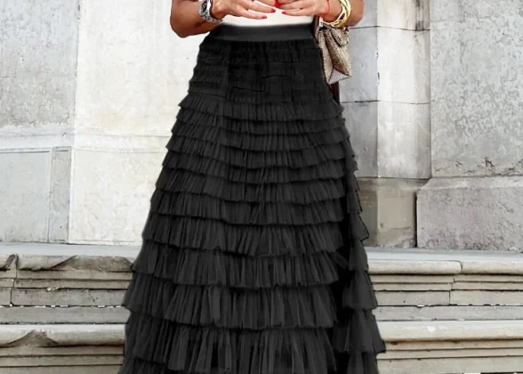 Boho Chic Multilayer Ruffle Skirt | High Waist Maxi Tulle Skirt for Effortless Elegance