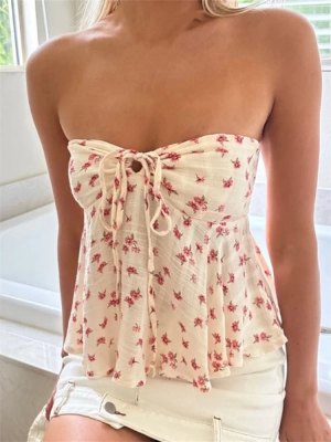 Blossom Strapless Off-Shoulder Top with Front Tie-Up
