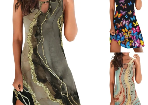 Caramel Delight: Elegant Sleeveless A-Line Dress for Women – Chic Summer Style