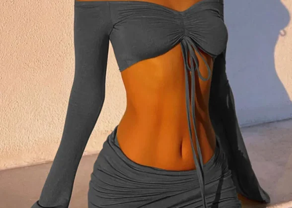 Night Out Crop & Skirt Duo - Sexy Ruched Two-Piece Set for Women