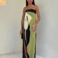 Avocado Bliss: Stylish Off-Shoulder Maxi Dress for 2024 - Women’s Holiday Fashion