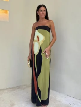 Avocado Bliss: Stylish Off-Shoulder Maxi Dress for 2024 – Women’s Holiday Fashion