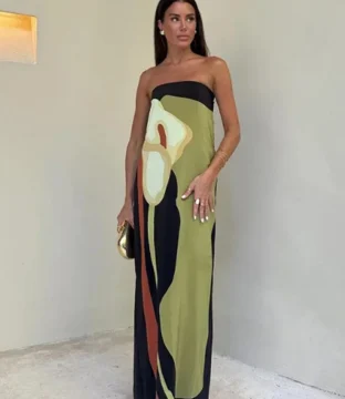 Avocado Bliss: Stylish Off-Shoulder Maxi Dress for 2024 – Women’s Holiday Fashion