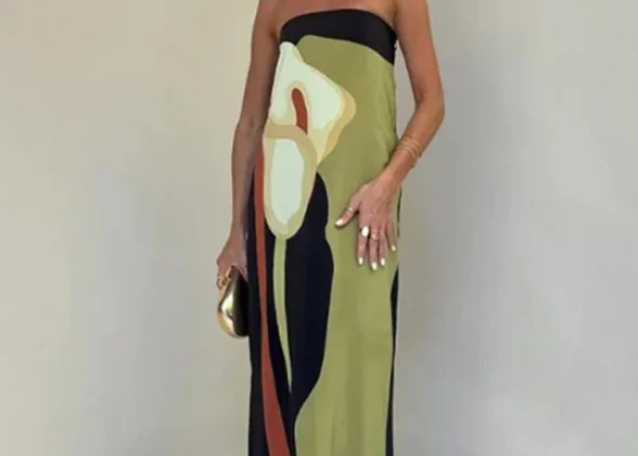 Avocado Bliss: Stylish Off-Shoulder Maxi Dress for 2024 - Women’s Holiday Fashion