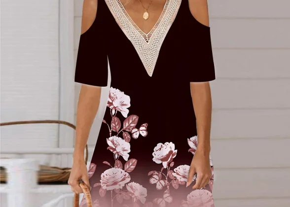 Vivienne Off-Shoulder V-Neck Dress with Lace Collar
