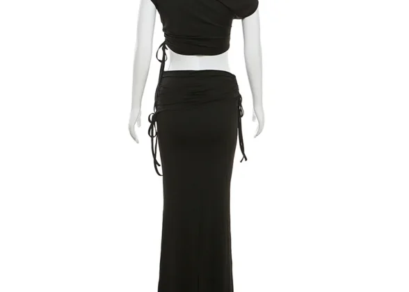 Boho Bandage Maxi Ensemble: Y2K Streetwear Two-Piece Dress Set for Women