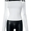 Off-Shoulder Fashion Bow Top - Chic Long Sleeve Tee for Effortless Style