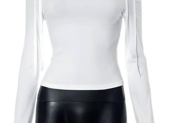 Off-Shoulder Fashion Bow Top - Chic Long Sleeve Tee for Effortless Style