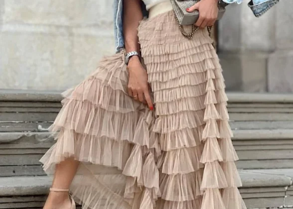 Boho Chic Multilayer Ruffle Skirt | High Waist Maxi Tulle Skirt for Effortless Elegance