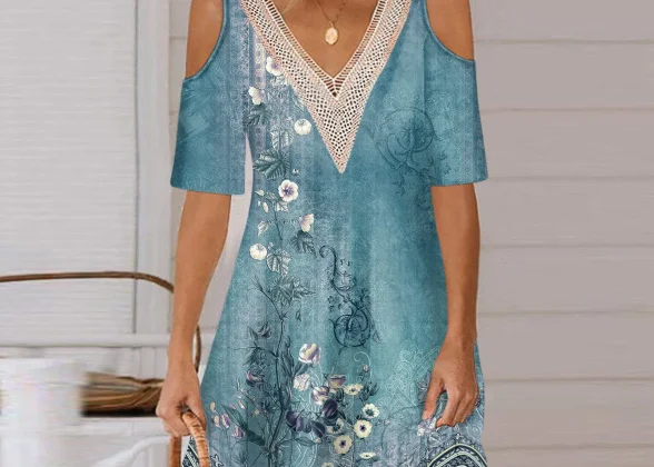 Vivienne Off-Shoulder V-Neck Dress with Lace Collar