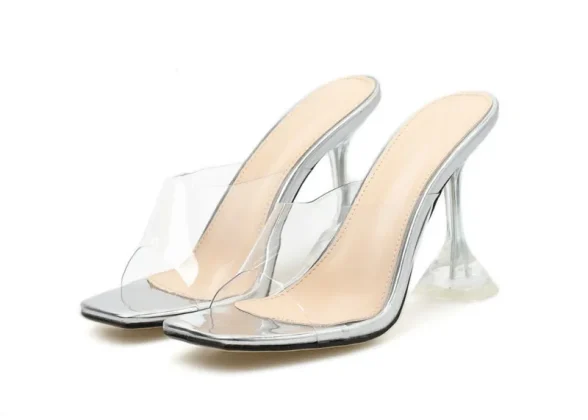 Belleza Women's Thin Heels Square Head Mules | Luxury Slides for Summer
