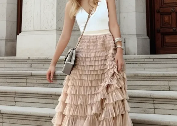 Boho Chic Multilayer Ruffle Skirt | High Waist Maxi Tulle Skirt for Effortless Elegance