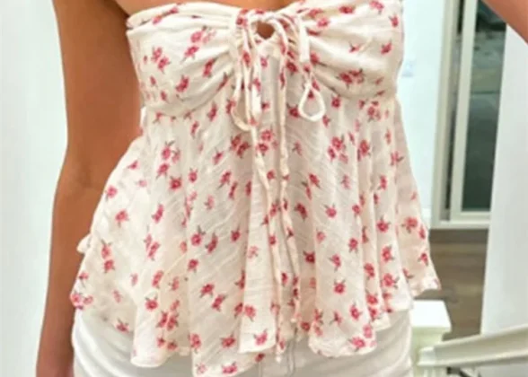 Blossom Strapless Off-Shoulder Top with Front Tie-Up