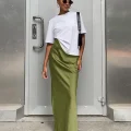 Obsidian - Elegant Black Satin Trumpet Skirt for Women