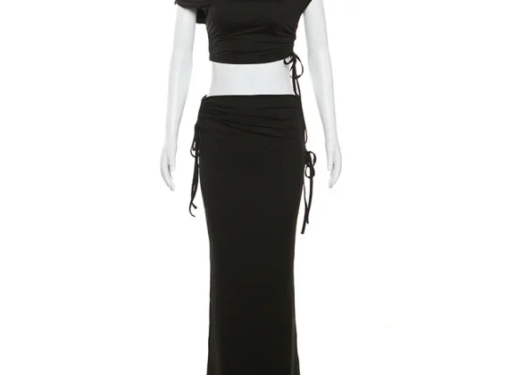 Boho Bandage Maxi Ensemble: Y2K Streetwear Two-Piece Dress Set for Women