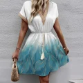 Seraphine Sky: Elegant Lace V-Neck Waist Wrap Dress - Summer 2024 Collection
