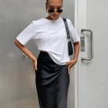 Obsidian - Elegant Black Satin Trumpet Skirt for Women