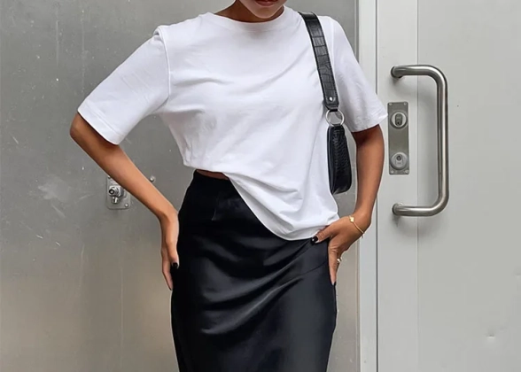 Obsidian - Elegant Black Satin Trumpet Skirt for Women