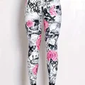 Rebel Rose Leggings: Floral & Skull Print Slim-Fit Tights for Bold Fashion