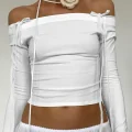 Off-Shoulder Fashion Bow Top - Chic Long Sleeve Tee for Effortless Style