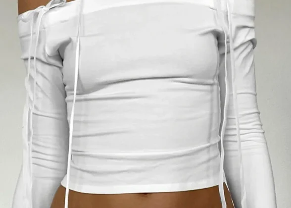 Off-Shoulder Fashion Bow Top - Chic Long Sleeve Tee for Effortless Style