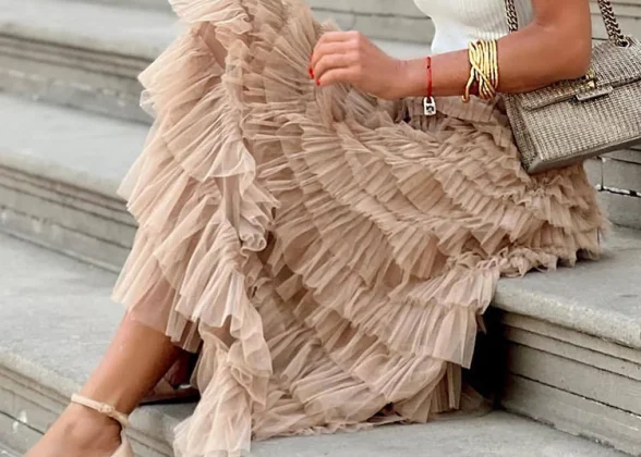 Boho Chic Multilayer Ruffle Skirt | High Waist Maxi Tulle Skirt for Effortless Elegance
