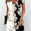 Céleste Vintage Midi Dress - Ethnic Floral Print, Casual Short Sleeve V-Neck