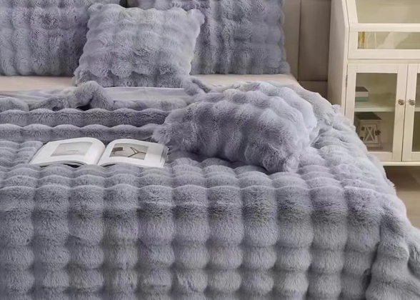 Luxury Faux Rabbit Fur Blanket & Pillow Covers